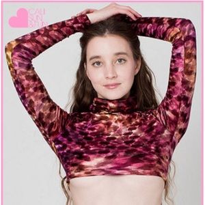 AA Cali Sun & Fun Maroon Crushed Velvet Turtleneck Long Sleeve Crop Top